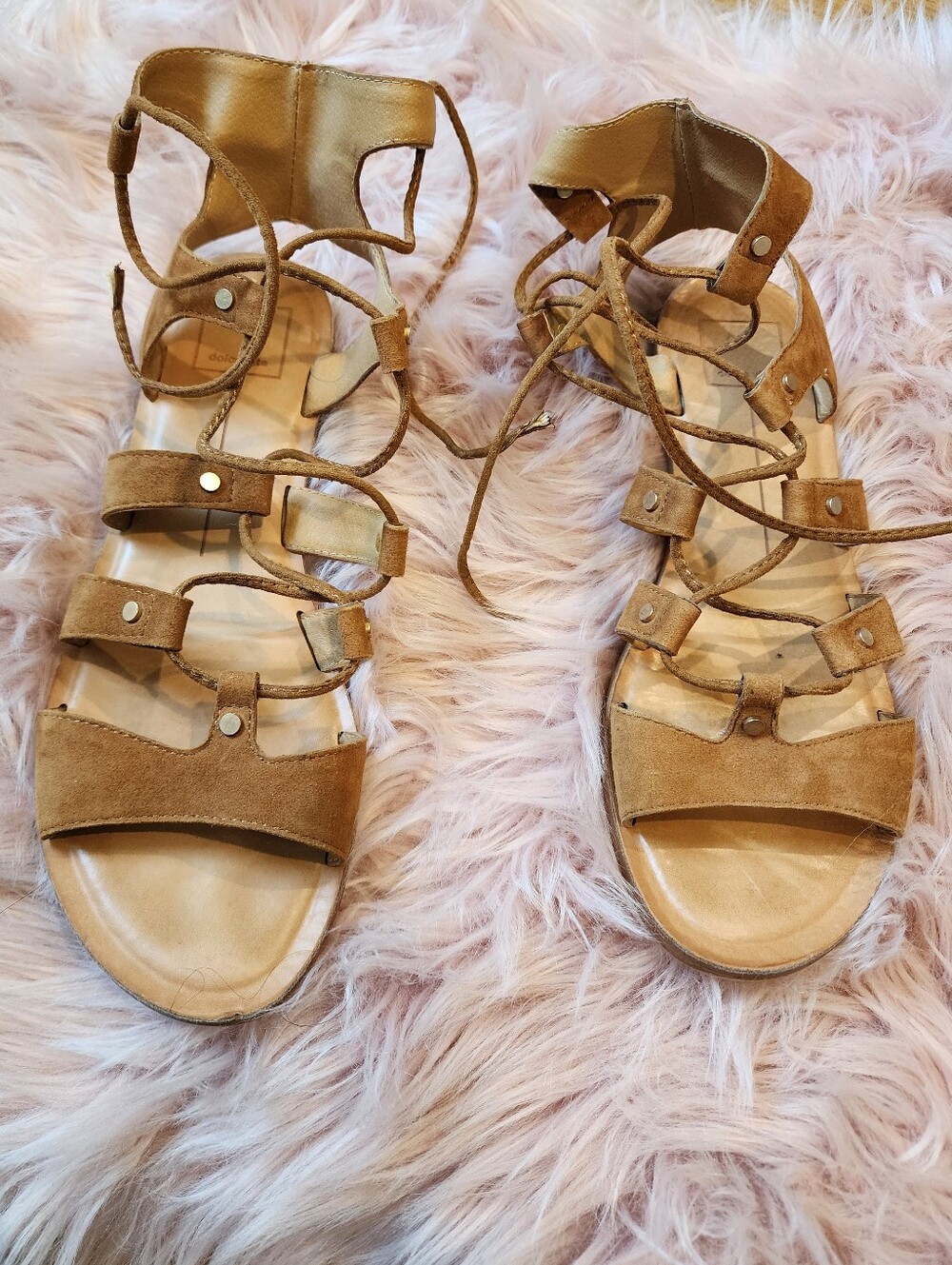Dolce Vita Suede Lace Up Gladiator Sandals Boho Tan Women’s 8.5